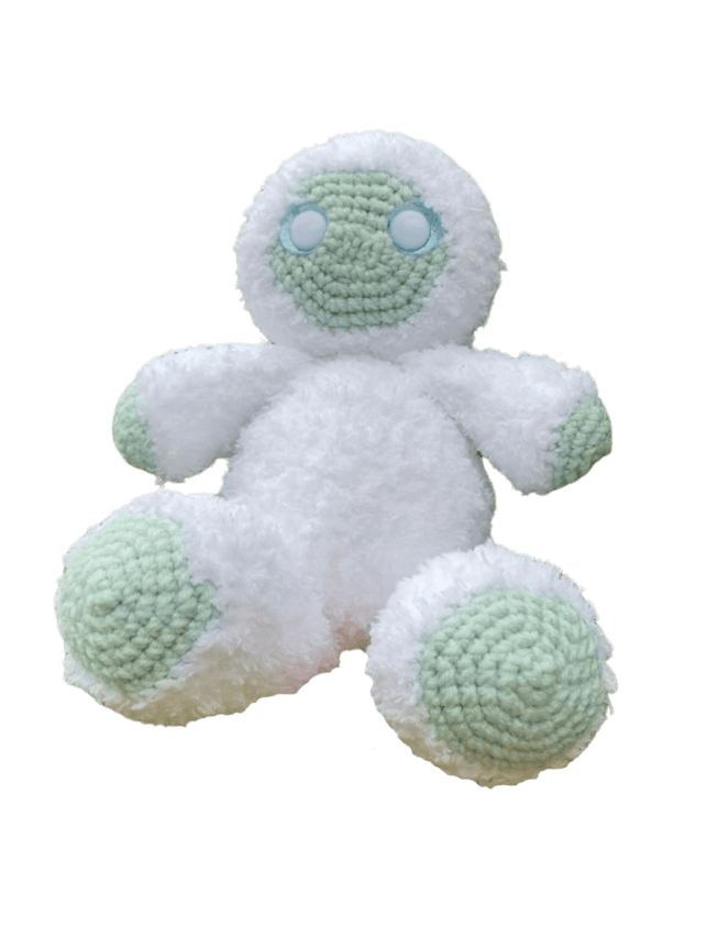 Cute blue yeti plush toy crafted by Monse's Crochet Creations.